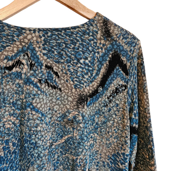 Coldwater Creek Blouse VNeck Textured Blue Black Tan Women's Medium - Picture 6 of 6